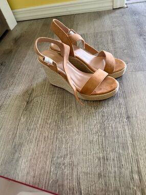 Suede Espadrille Wedge Sandals in Tan